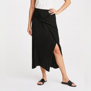 Vince Pleated Tie Front Midi Skirt Black Women’s Size XS Slit Gathered Waist